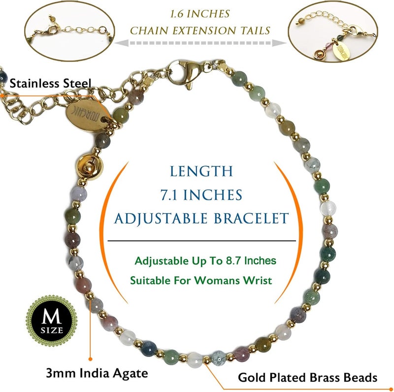 Morchic 3mm Tiny Beads Natural Gemstone Bracelet for Women, Adjustable 7.1" Energy Gem Charm Jewelry, Dainty Handmade Birthday Gift - Image 2